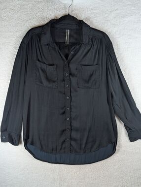 123-Anthropologie Black Button-Front Long Sleeve‎ Blouse